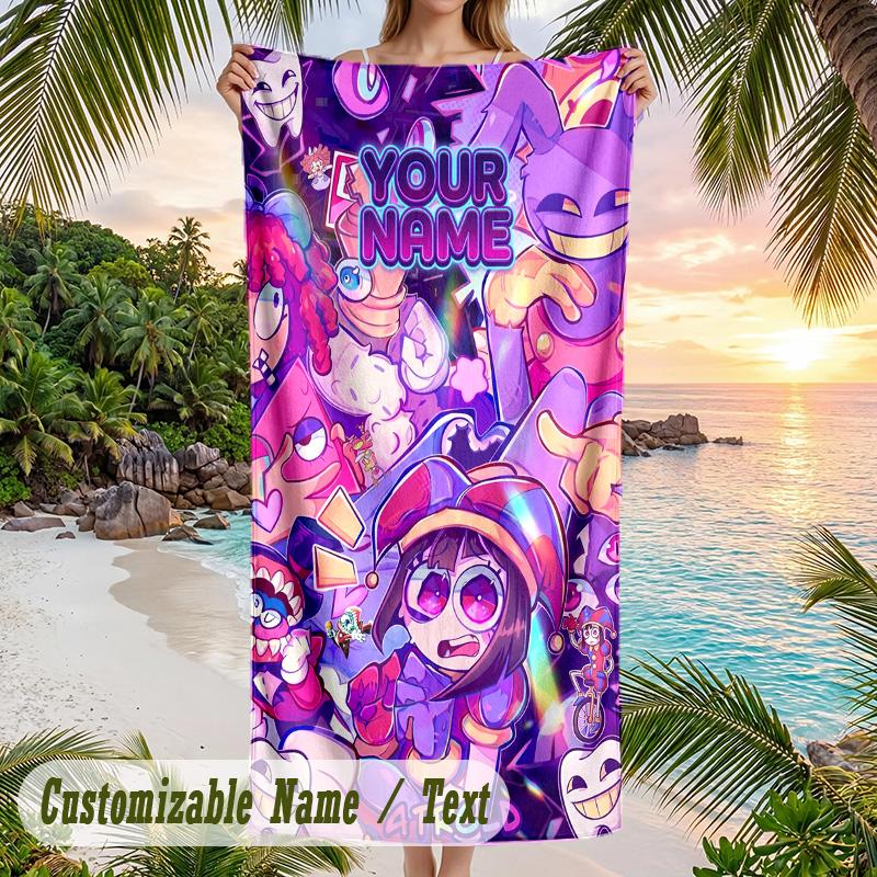 The Amazing Digital Circus Beach Towel, Personalized Custom Text, Quick Dry Soft Large Towel For Swimming Pool Travel