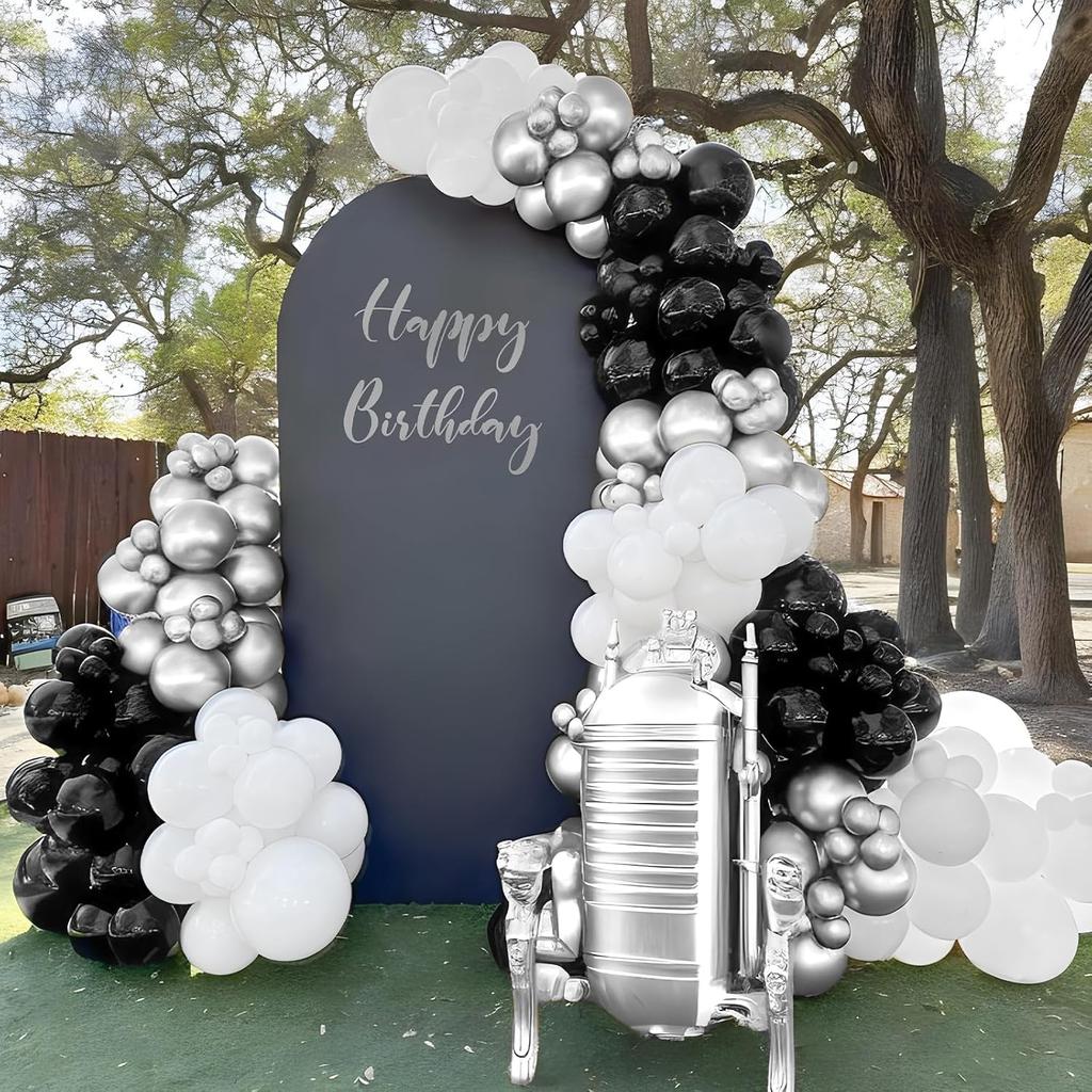 Ghirlanda di Palloncini Bianco Nero Arco di Palloncini Kit con Palloncini Argento Confetti Decorazione Festa di Laurea Compleanno Capodanno Festa in Casa