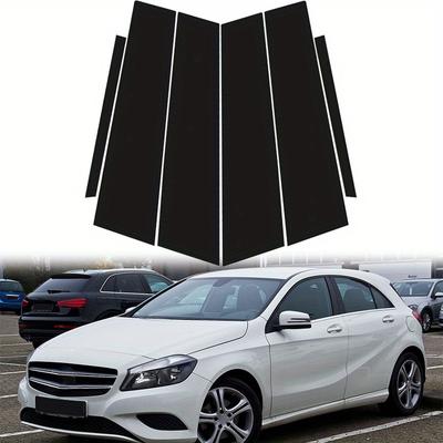 6 szt. Błyszczące czarne naklejki na drzwi i okna, nakładki na słupki, listwy ozdobne pasujące do Mercedesa-Benza Klasy A W176 5-drzwiowy hatchback 2013-2018