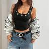 Women Sleeveless Square Neck Tank Top with Metal Eyelet Detail Fitted Casual Fashion Vest for Everyday Wear