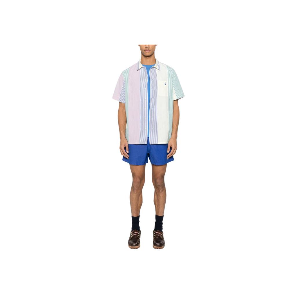 Polo Ralph Lauren Color Block Logo Knopf Locker Geschnitten Kurzarmhemd Herren Hemden Himmelblau 710964421-001