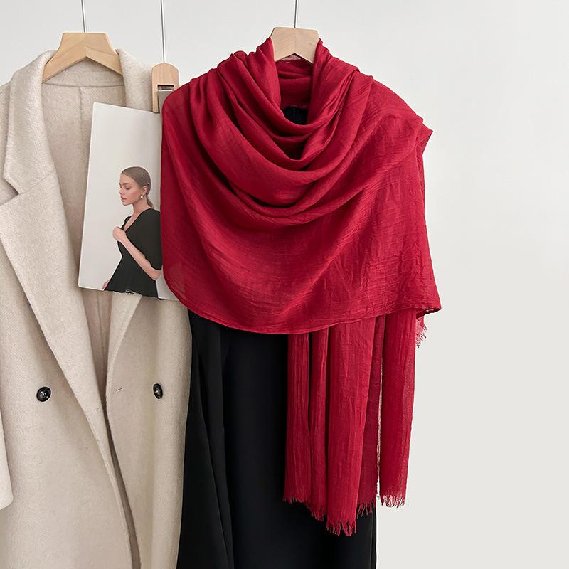 Cotton and linen scarf, fashion, literary style, solid color, linen scarf, women's air-conditioned room, shawl, and sunscreen silk scarf outside.