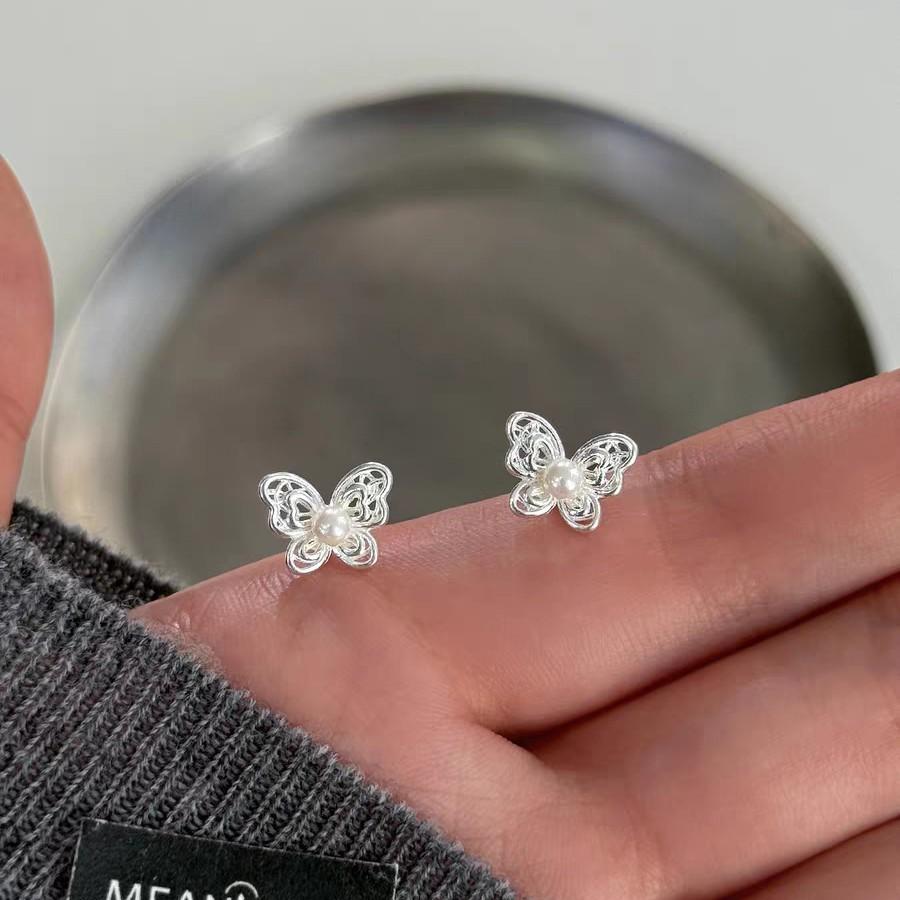 Bow Flower Zircon Stud Earrings Female Sweet High-End Temperament Design Earrings Niche Light Luxury Earrings