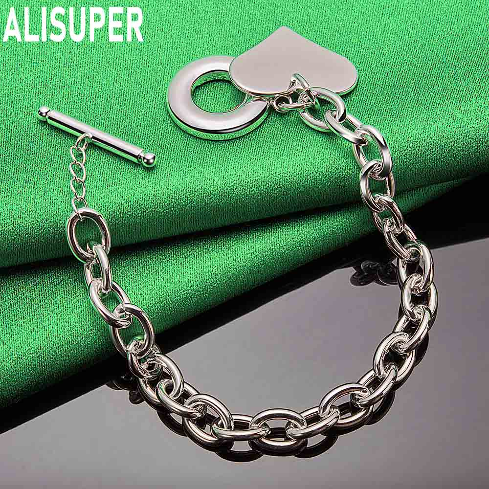 925 Sterling Silver Simple Heart Side Chain Beautiful Bracelet Gift Jewelry