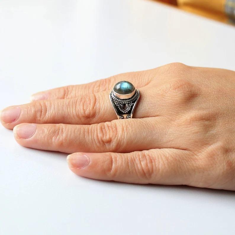 Silver Labradorite Ring 925 Sterling Silver Solid Red Stone Fashion Statement Rings for Women's Gift Idea Gemstone Jewelry Gemstone Handmade Rings