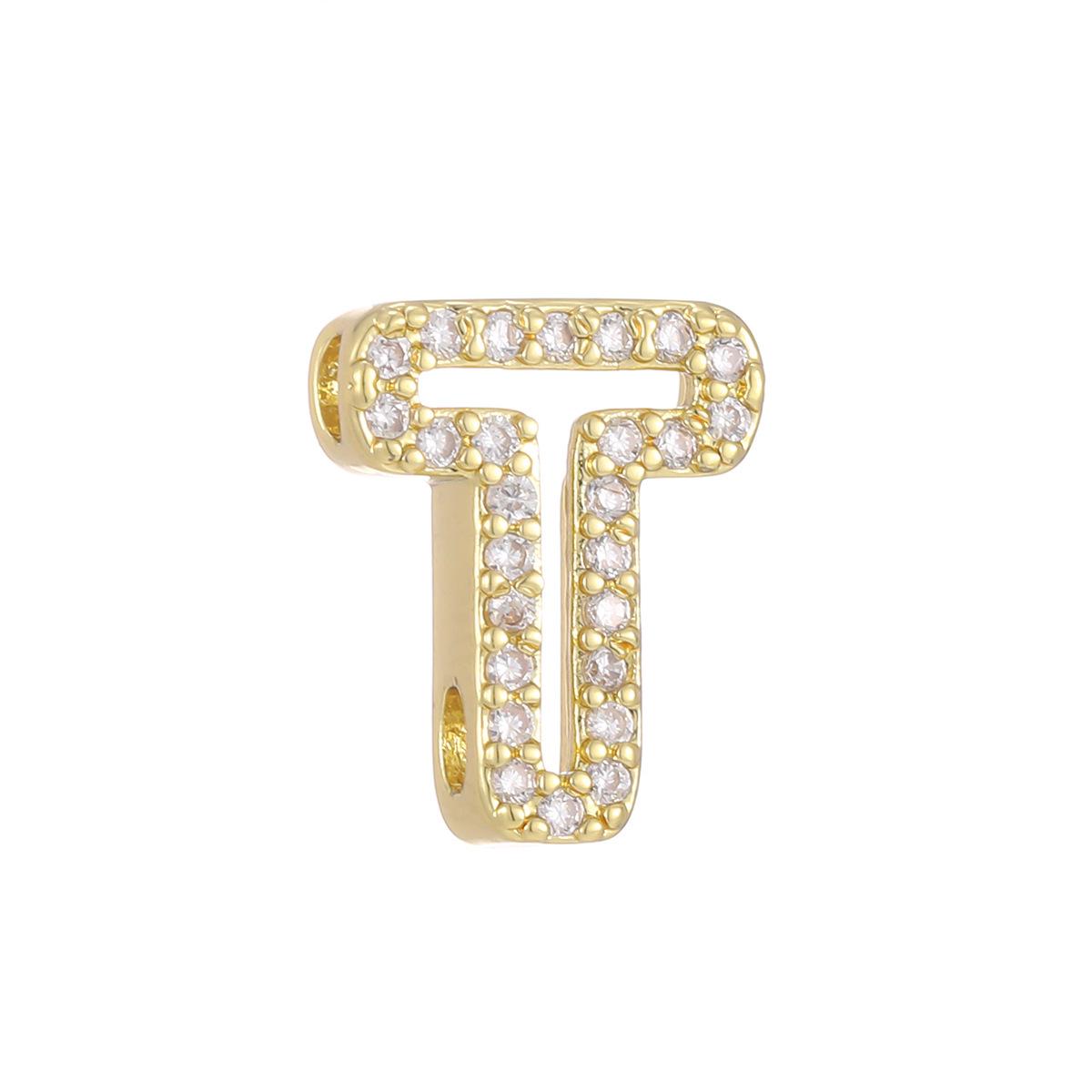 18K Gold Plated Brass DIY Beaded Bracelet with Zircon Starry Sky 26 Letter Charms