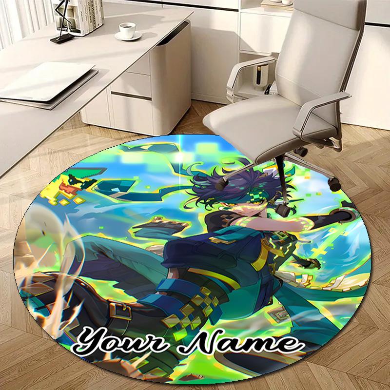 Personalized Genshin Impact Round Chair Office Rug - Perfect for Mat, Office Chair & More - Ideal Gift for Birthdays and Holidays