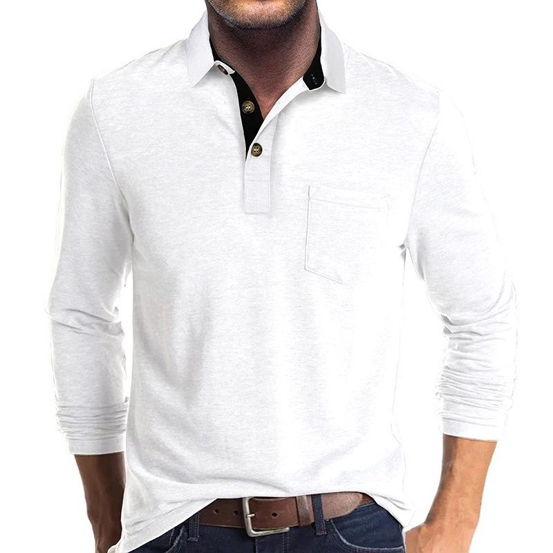 Men's European & American Long Sleeve Polo Shirt - Turn-Down Collar, Autumn/Winter Base Layer