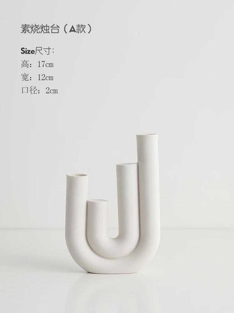 Nordic Creative Ceramic Candlestick White Candle Holders Water Pipe Modern Living Room Candle Stand Home Ornament Gift FC455