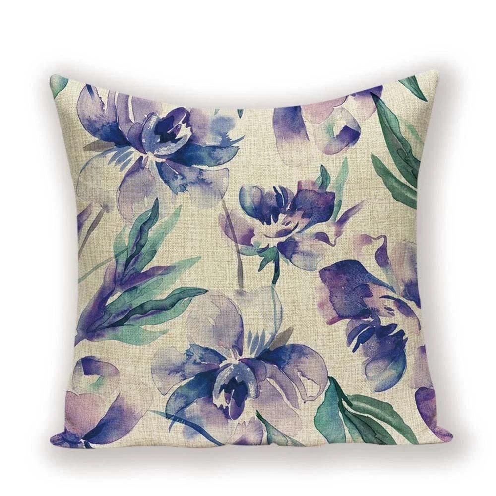 Vintage Floral  Linen Pillow Case Sofa Living Room Seat Car Soft Cushion Cover Home Decorative Pillowcase 45*45cm
