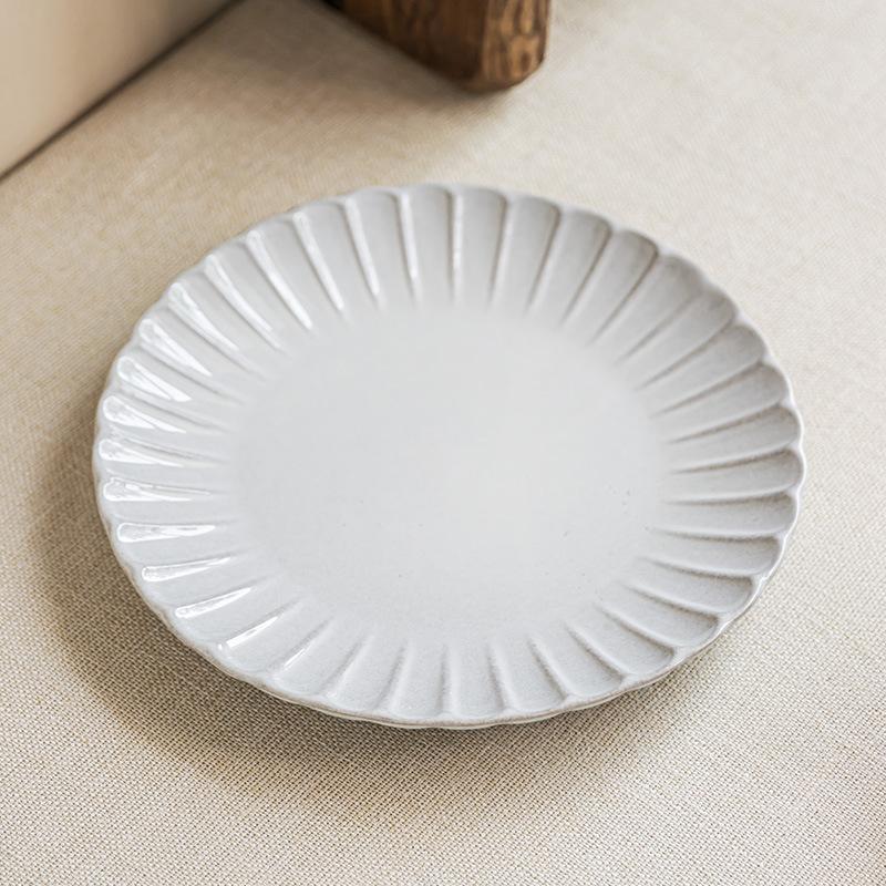 Solid Color Relief Petal Plate, Simple Tableware Plate, Ceramic Plate, Household Vegetable Plate, Pasta Plate, Steak Plate, Dinner Plate