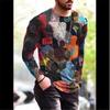 Retro Men Round neck long sleeved variegated T-shirt Color Block 3D Print T-shirts Spring Autumn Loose Casual Top Men's clothing