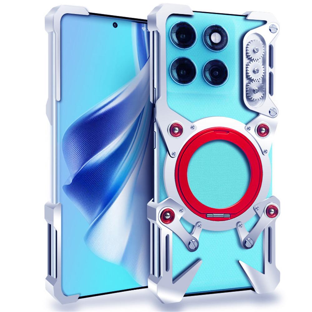 

For Motorola Edge 60 Pro 5G Bumper Case Kickstand Aluminum Alloy Magnetic Phone Cover with Wrist Strap Silver