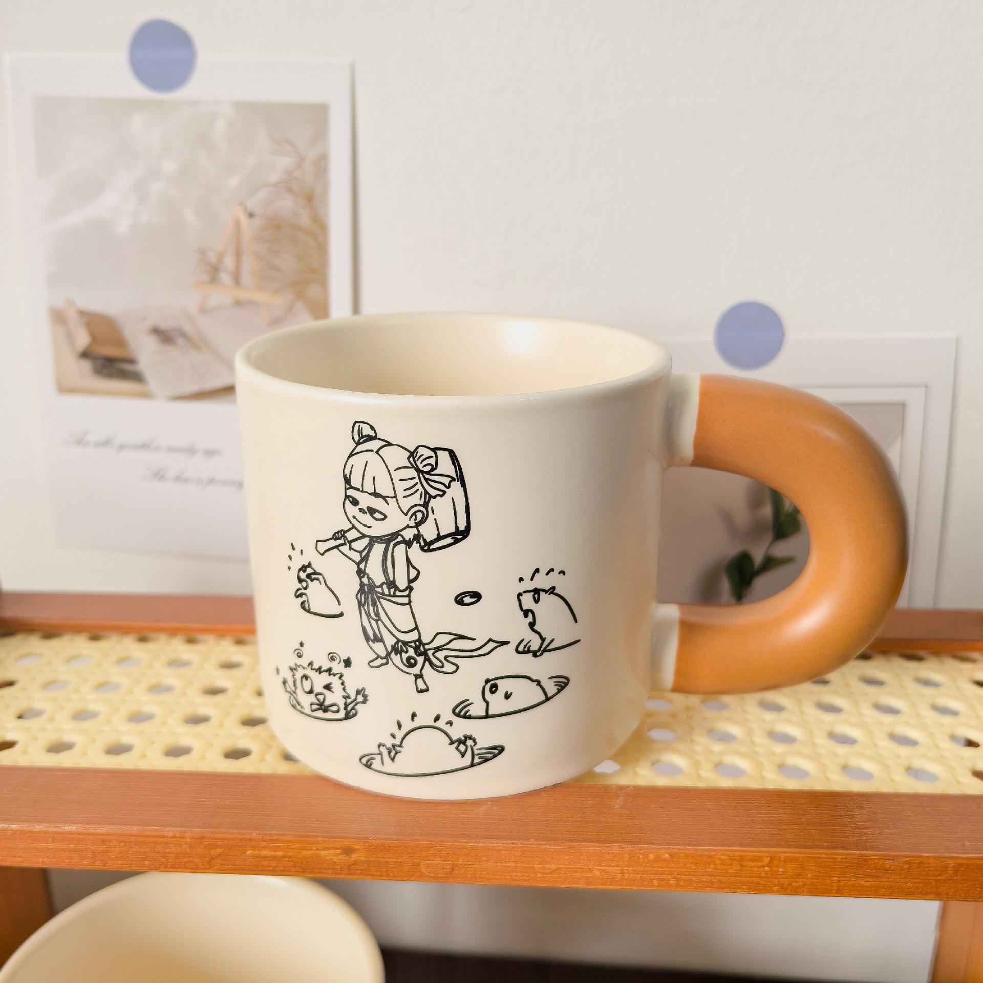 

Креативная подарочная коробка для кружки с крышкой и ложкой, керамическая чашка, сувенирная чашка для девочек с ярким дизайном, мультяшная чашка для воды, большая вместимость 301-400ml