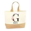 Tote bag en jute - PLANETEE - Guylaine Lettre Fleur - Multicolore - Jute naturel - Fabriqué en France