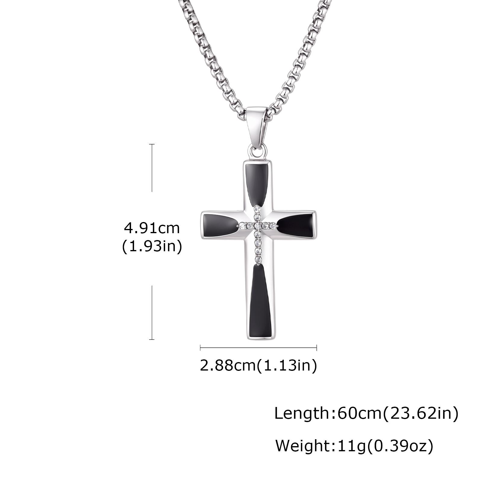 Stylish Men s Zircon Cross Pendant Necklace, Waterproof Stainless Steel Cross Necklace, Religious Faith Prayer Jewelry Gift