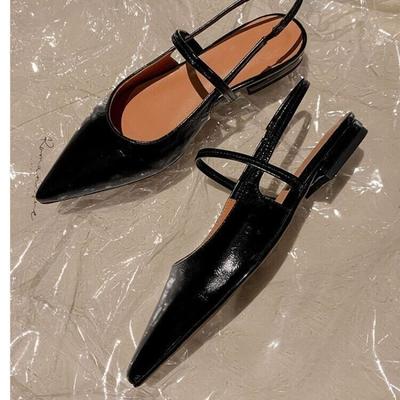 2025 Neue Sommer Damenkleidschuhe Leder Slipper Spitzschuhe Sandalen Schnalle Slingbacks Mittelhohe Absätze Pumps Sandalias Mujer