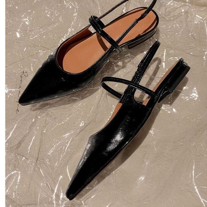 2025 New Summer Women's Dress Shoes Leather Slip on Pointed Toe Sandals Buckle Slingbacks Mid Heels Pumps Sandalias Mujer