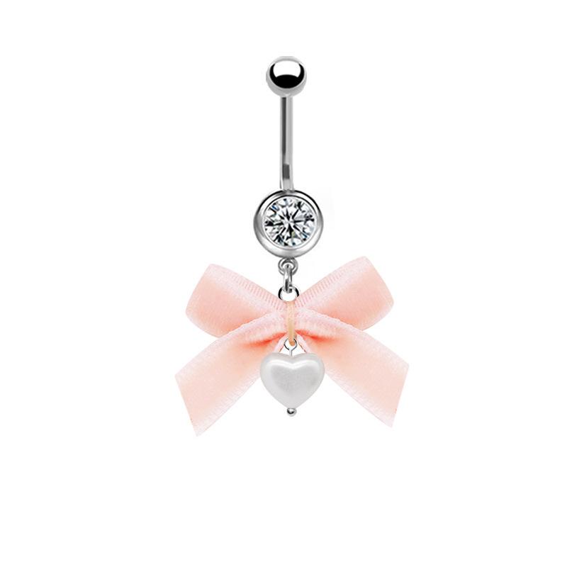 Gaibei Aesthetic Heart-shaped Bow Navel Ring - European, American, Japanese, Korean Styles, Navel Stud Piercing.