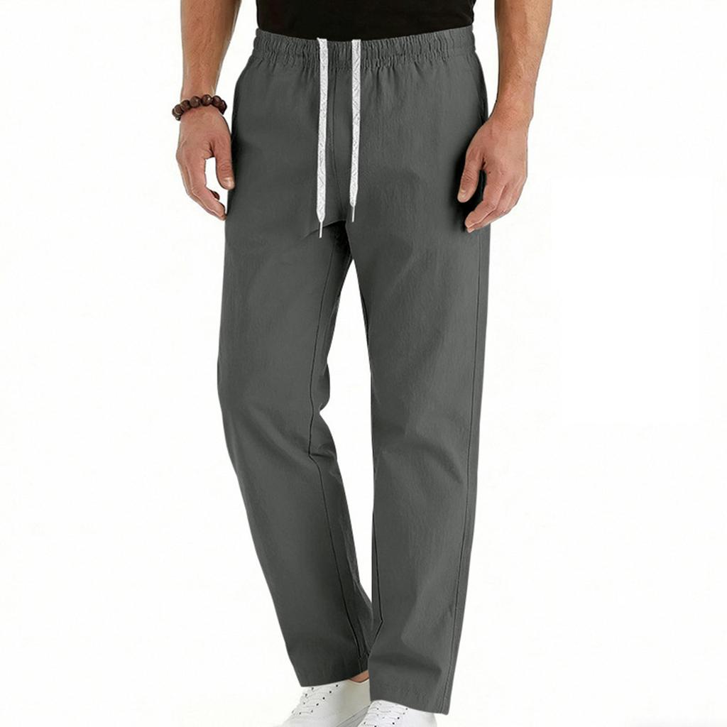Men's Cotton-Linen Summer Straight-Leg -Color Casual Trousers