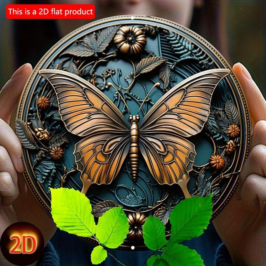 2d Flat 20*20cm, Charming Butterfly Wall Art Round Wooden Sign, Perfect for Home, Kitchen, Garden, Bedroom Decor