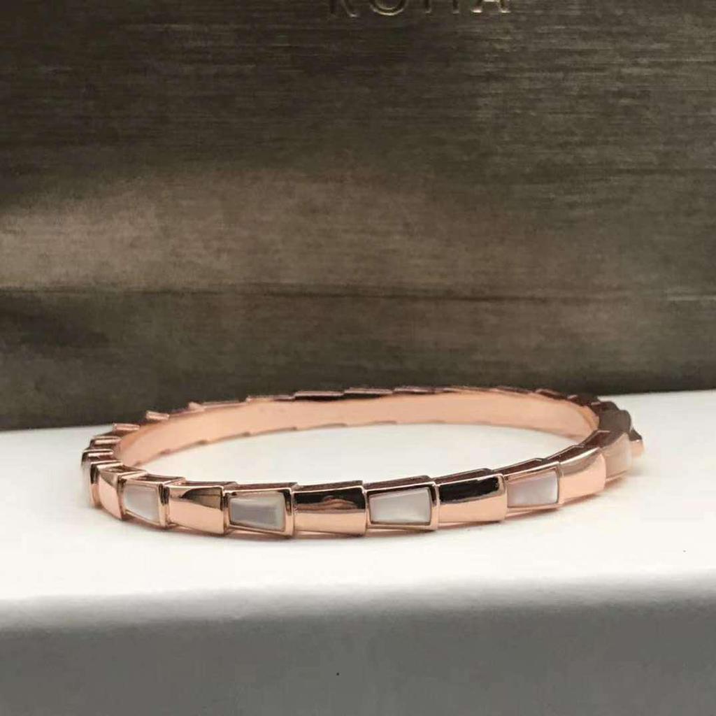 Sterling Silber Schlangenarmband mit Voll-Diamanten, natürlichem Perlmutt & Achat, in Pfauengrün für Paare - Unisex Europäischer & Amerikanischer Stil