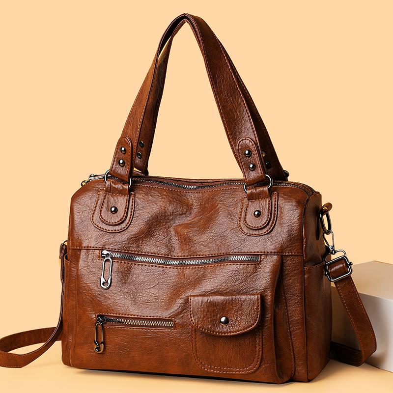 Fashion Vintage Faux Leather Handbag Women's Vintage Shoulder Crossbody Bag Multiple Pockets Work Shopping and Meeting Friends Ladies' Holiday Gifts