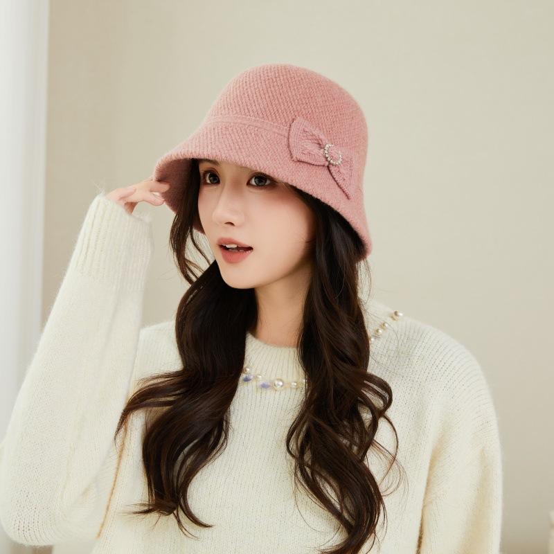 Autumn and Winter New Style French Millinery Elegant Temperament Bow Hat  Fashionable and Versatile Face Showing Small Wool Warm Basin Hat