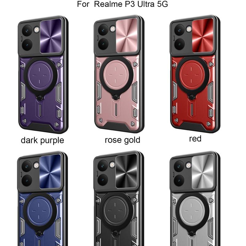 For Realme P3 Ultra 5G Case Magnetic Car Holder Ring Armor Phone Case For Realme P3 Ultra 5G Slide Lens Protect Cover