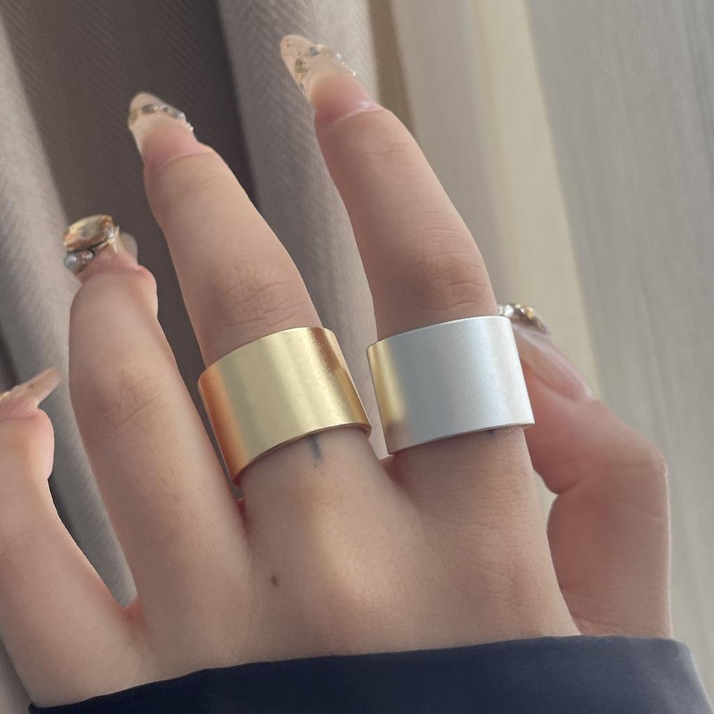 925 Sterling Silver Rings For Women Geometric Fine Jewelry Finger Adjustable Simple Wide Gold Ring For Party Birthday Gift