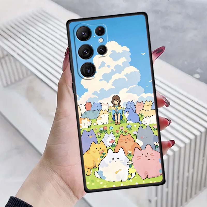 Cartoon Anime Capibala Art Phone Case For Samsung Galaxy S26 S25 S24 S23 S22 S21 S20 Ultra Plus FE 5G Black Soft TPU