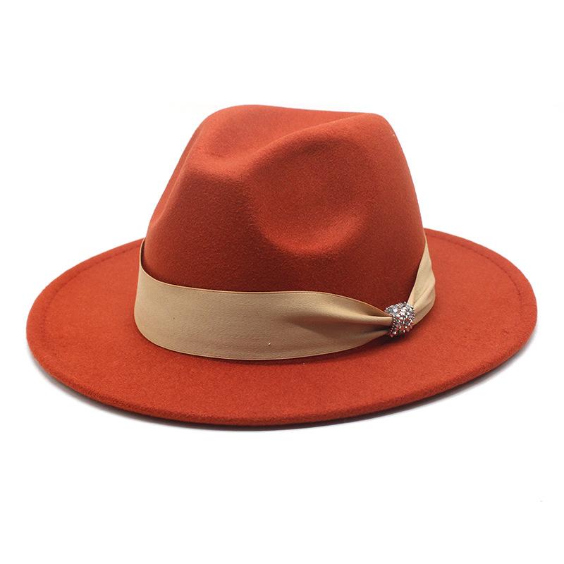 British Woolen Hat Women'S Spring Wide Brim Flat Top Internet Celebrity French Top Hat Flat Edge Imitation Wool Camel Jazz Hat