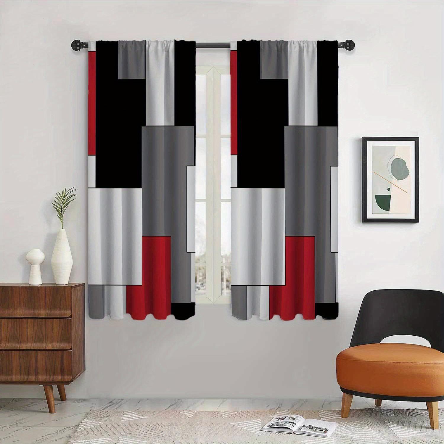 

2 шт., современный минималистский стиль гостиной занавески геометрический черно-белый узор напечатанный занавес для гостиной спальни окна (W50H130cm)-2pcs&Grommet Top