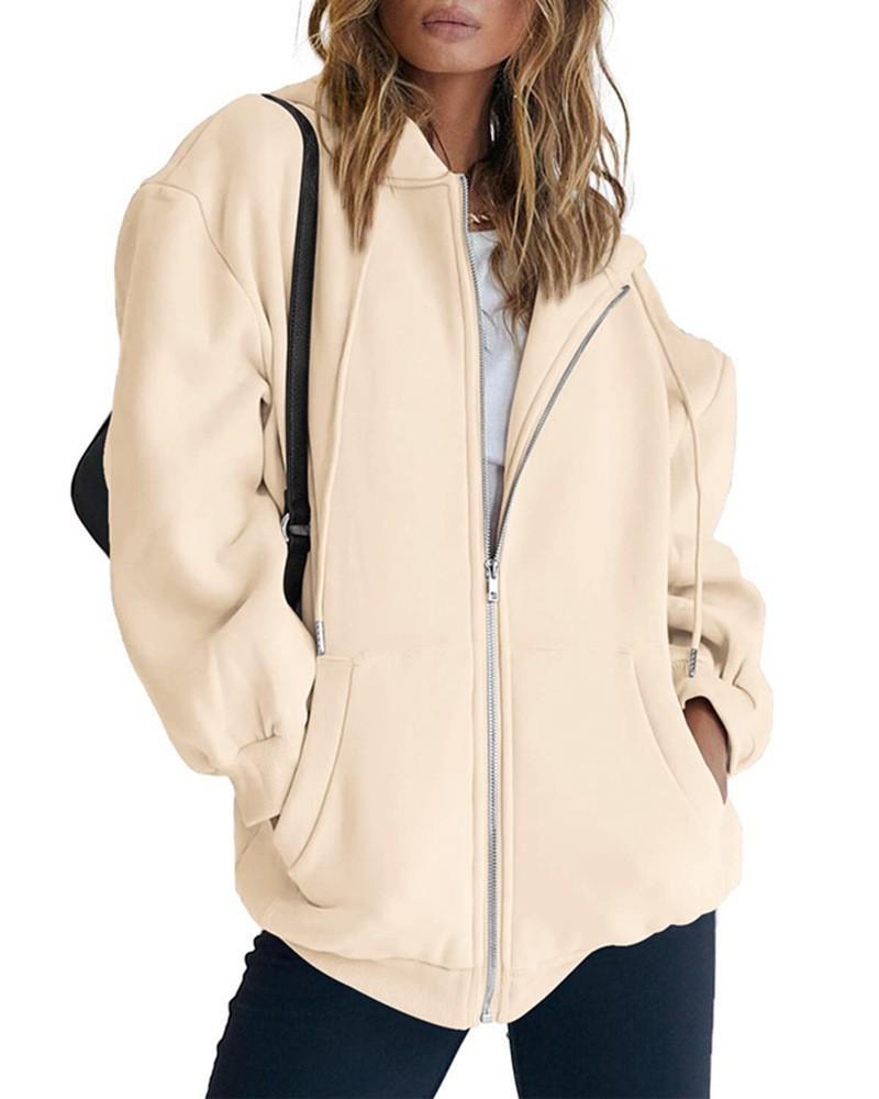 Casual Drawstring Zipper Hoodie Jacket with Pockets