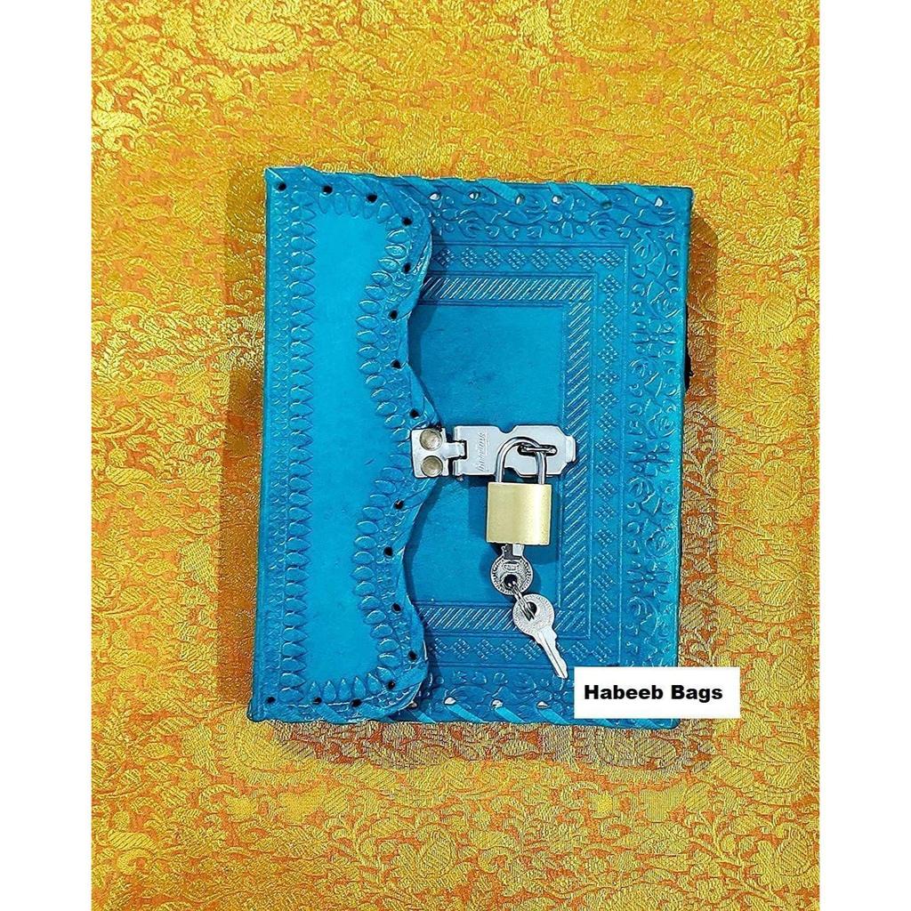 Habeeb Bags Antikes handgefertigtes ledergebundenes Tagebuch Reguläres Tagebuch/ck Und Schlüssel (Meerblau)