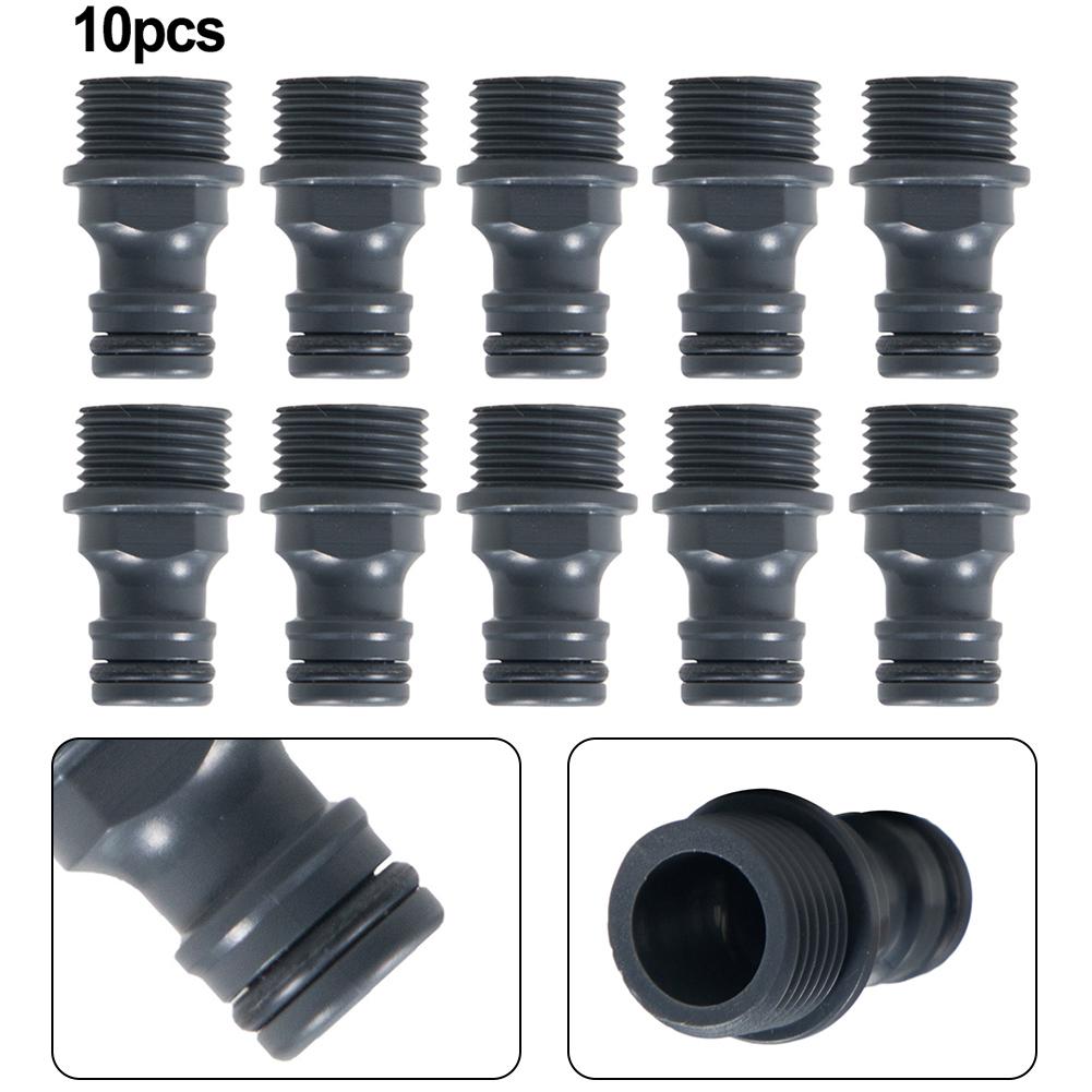New Practical Garden Hose Pipe Garden Irrigation Water Adapter Quick Connector 1/2 Inch Male Threa 10Pcs ABS Black