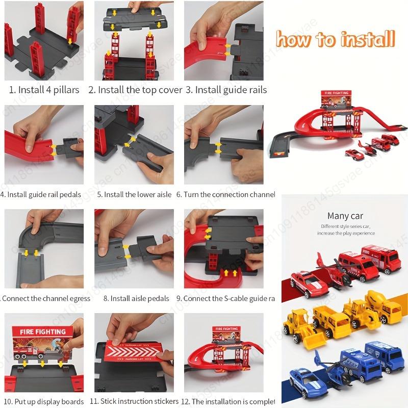 Children's rail car sliding toy first floor rail fire engineering vehicle dinosaur parking lot toy play house gift