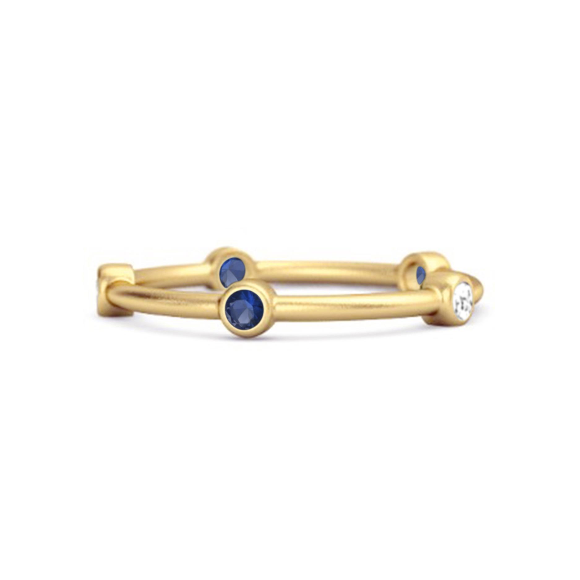 Blue Sapphire Bezel- 925 Set Stacking Band Ring - 925  Sterling Silver Gold Vermeil 7
