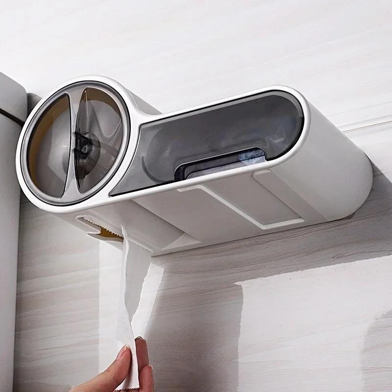 Portable Toilet Paper Holder Household Storage Rack Toilet Paper Holder Bathroom Wall-mounted Waterproof Storage Tissue Box