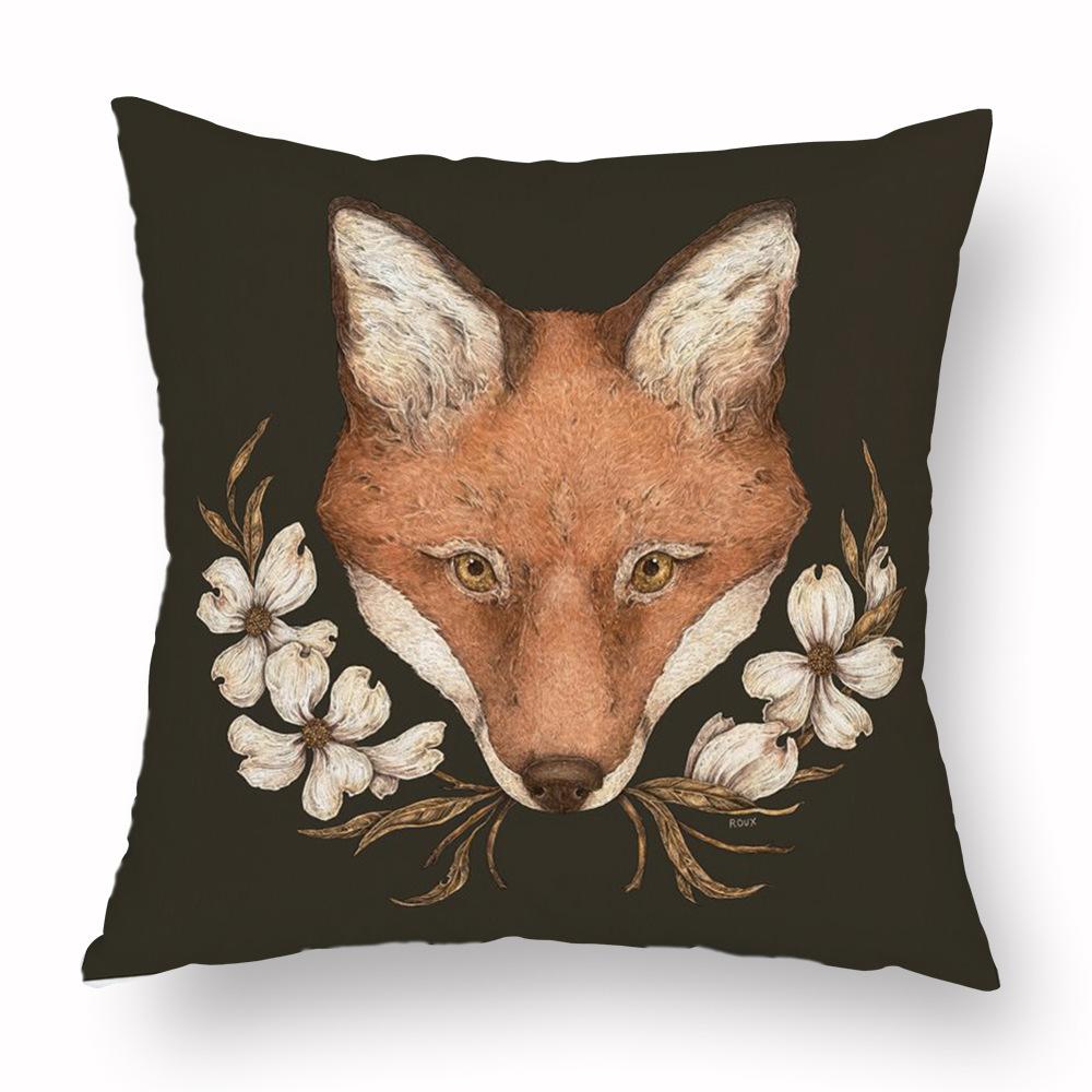 Flower Fox Pillowcase Cushion Animal skull Print Sofa Soft Pillowcase Retro Living Room Bedroom Home Decor Pillowcase