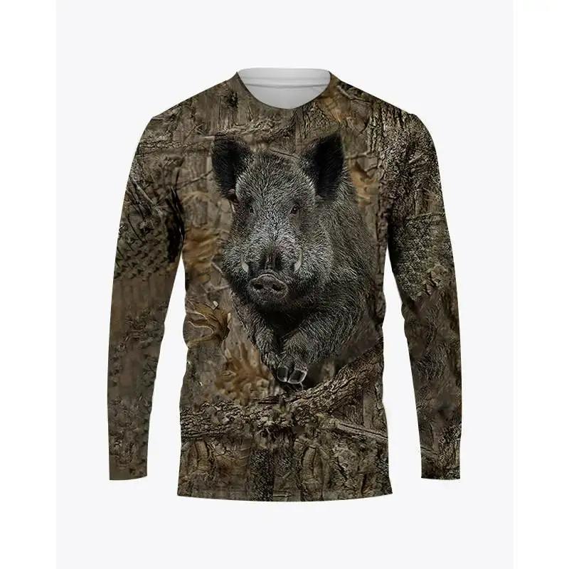 Camouflage Wild Hunting Animal Graphic T-Shirts 3D-gedrucktes Streetwear-T-Shirt für Herren und Damen, O-Ausschnitt, langärmeliges T-Shirt