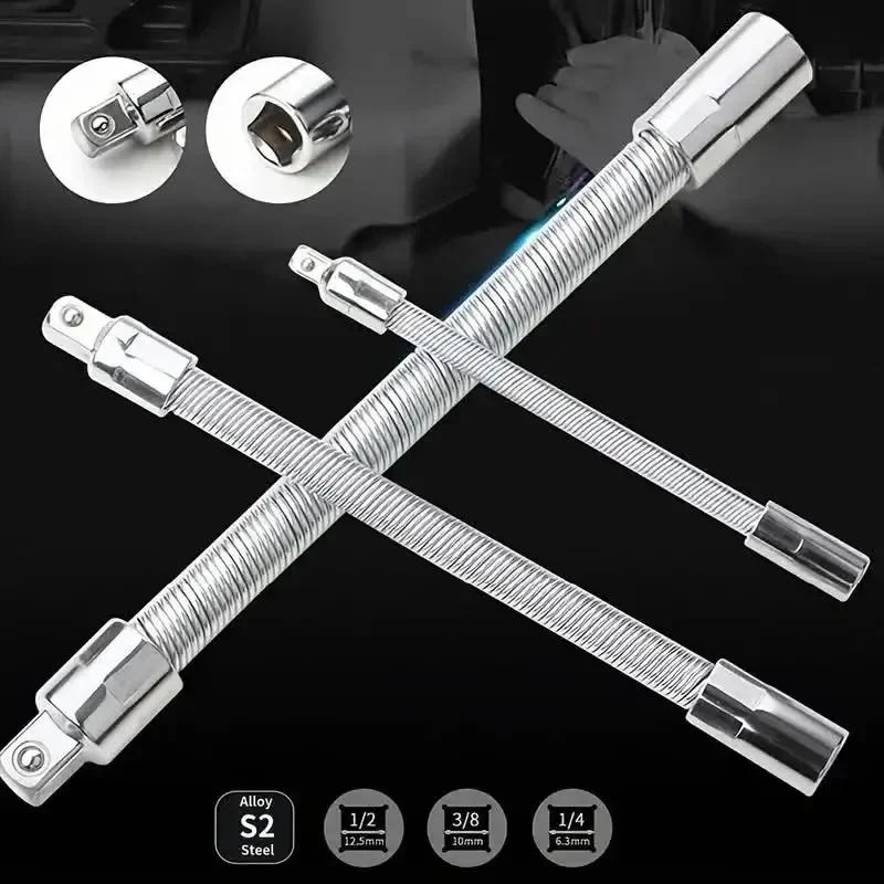 Wrench Sleeve Extension Rod Socket Wrenches, Drive Head Bendable 1/4 3/8 1/2 Drive Flexible Socket Extension Bar Ad