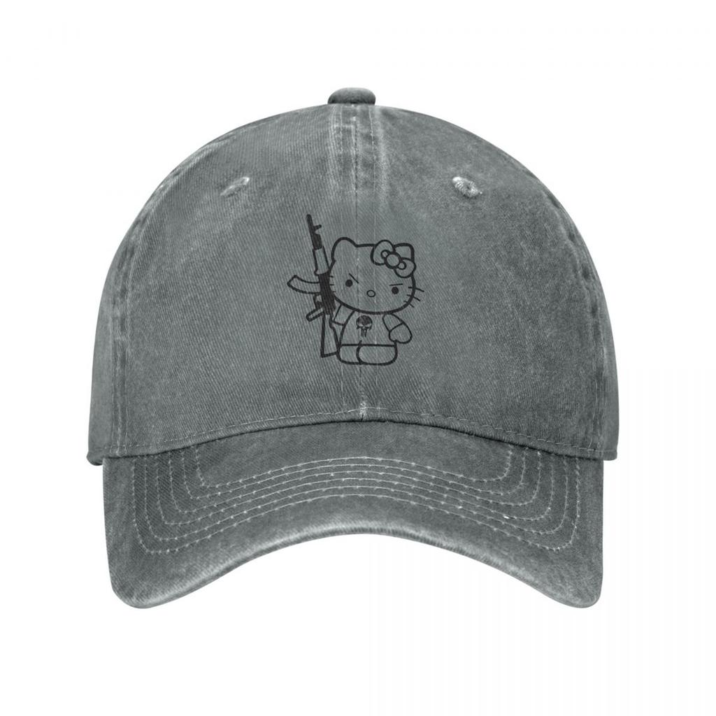 Casual Angry Little Kitty Hellokitty Kawaii Baseball Cap Unisex Distressed Denim Headwear Outdoor Workouts Hats Cap