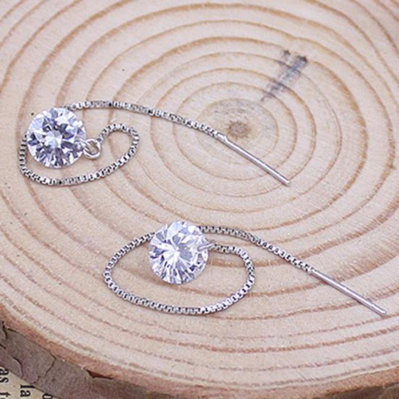 Stainless Steel Dangling Earrings with Large Cubic Zirconia Stones