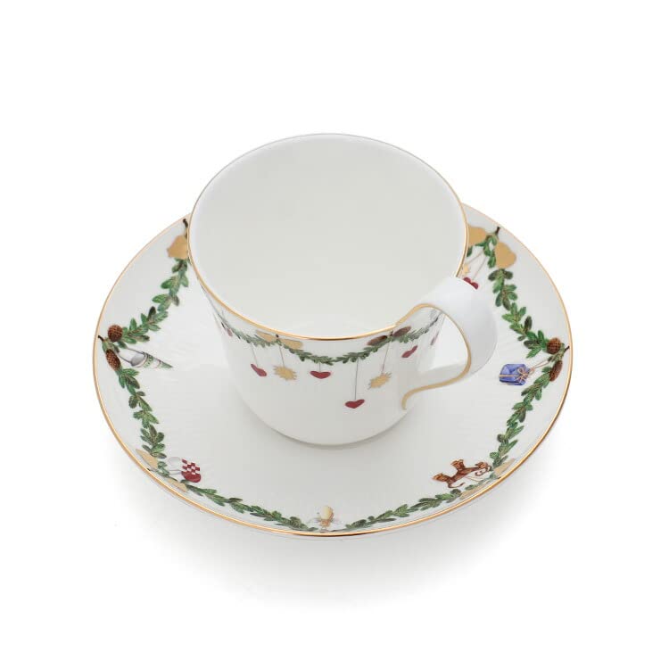 Royal Copenhagen Star Fluted Christmas High Handle Cup Saucer Star Fluted Christmas 2503091 & [Item]