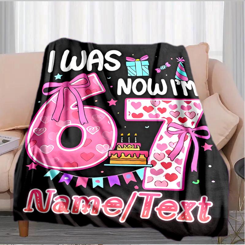 1PC Custom Name Happy 7th Birthday! flannel blanket versatile,all-season throw suitable for the living room,bedroom,camping,travel,and gift