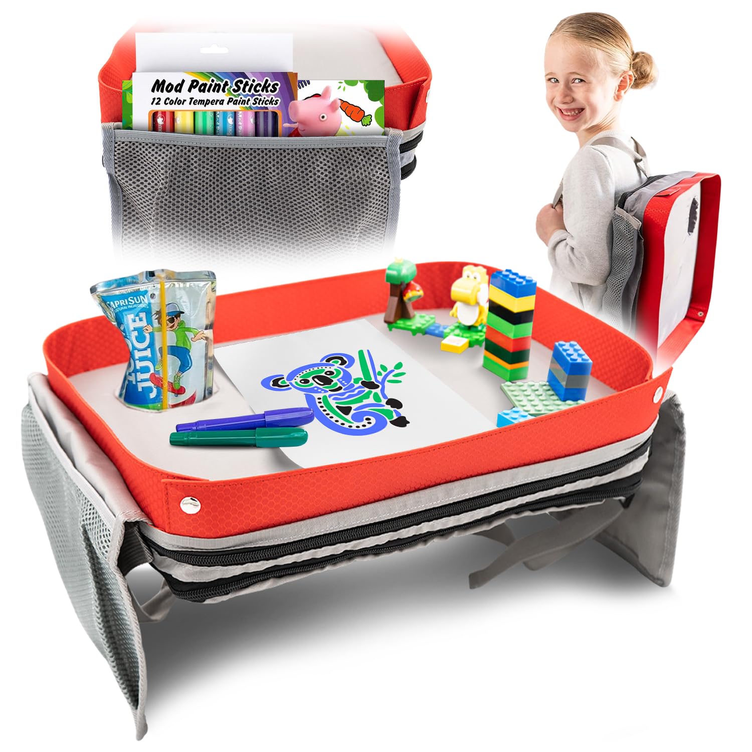 

ModFamily Автомобильное детское сиденье для ребенка Детское сиденье Автомобильное заднее сиденье Путешествие Наколенный Возраст Столик, Поднос, Стол, Автомобильный столик, Письменный стол, Поднос, Красно-серый, 3+