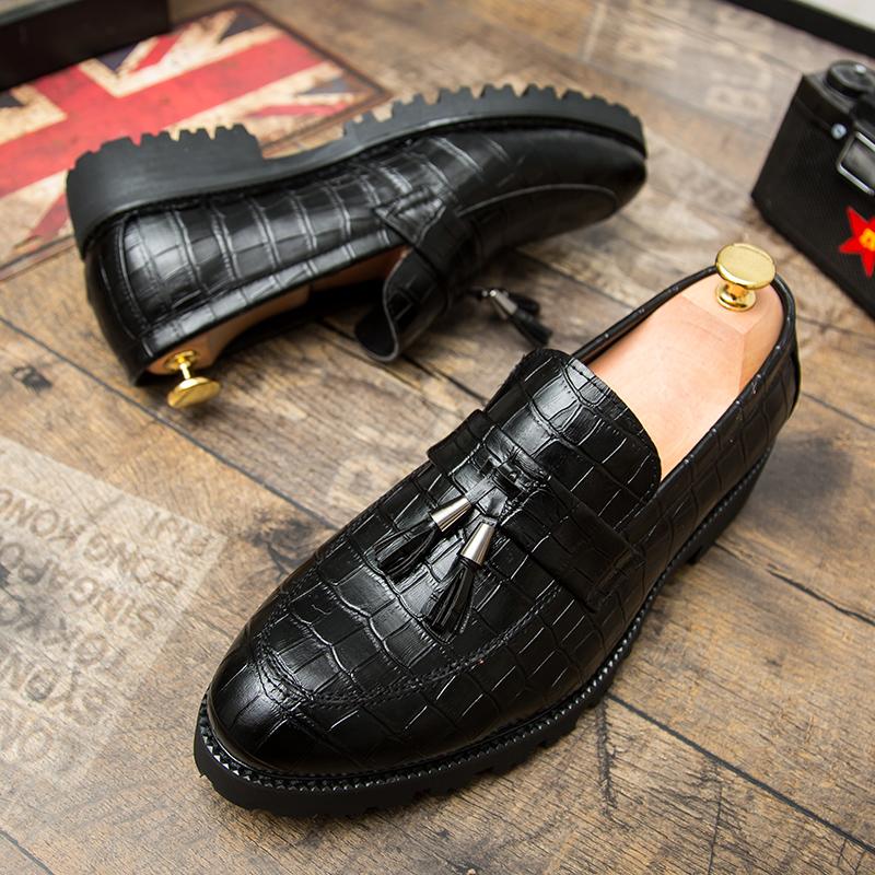 Fashion Men's Hair Stylist Fringed Thick Soled Leather Shoes Fashion Breathable Leather Luxury Brand Mens  Business Formal Party Shoes