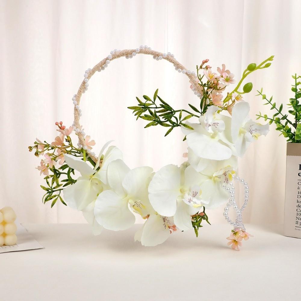 Ručně vyráběná svatební kytice Phalaenopsis Perla Vysoce kvalitní tkaný květinový věnec Svatební foto rekvizity