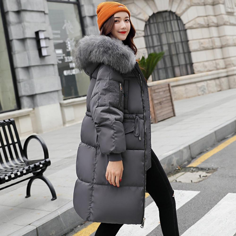 Women's Long Down-Cotton Parka Jacket – Bread-Style Coat, Padded Jacket with Large Fur Collar & Thickened Version Padded Outerwear